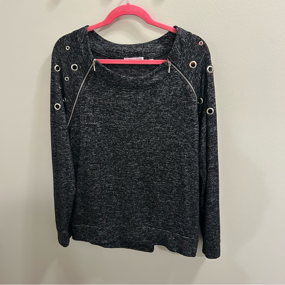Notations Black Eyelet and zipper detail Top XL